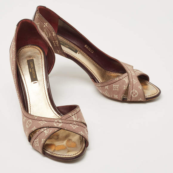 Louis Vuitton Brown/Burgundy Canvas and Patent Leather D'orsay Open Toe Pumps - Picture 5 of 9